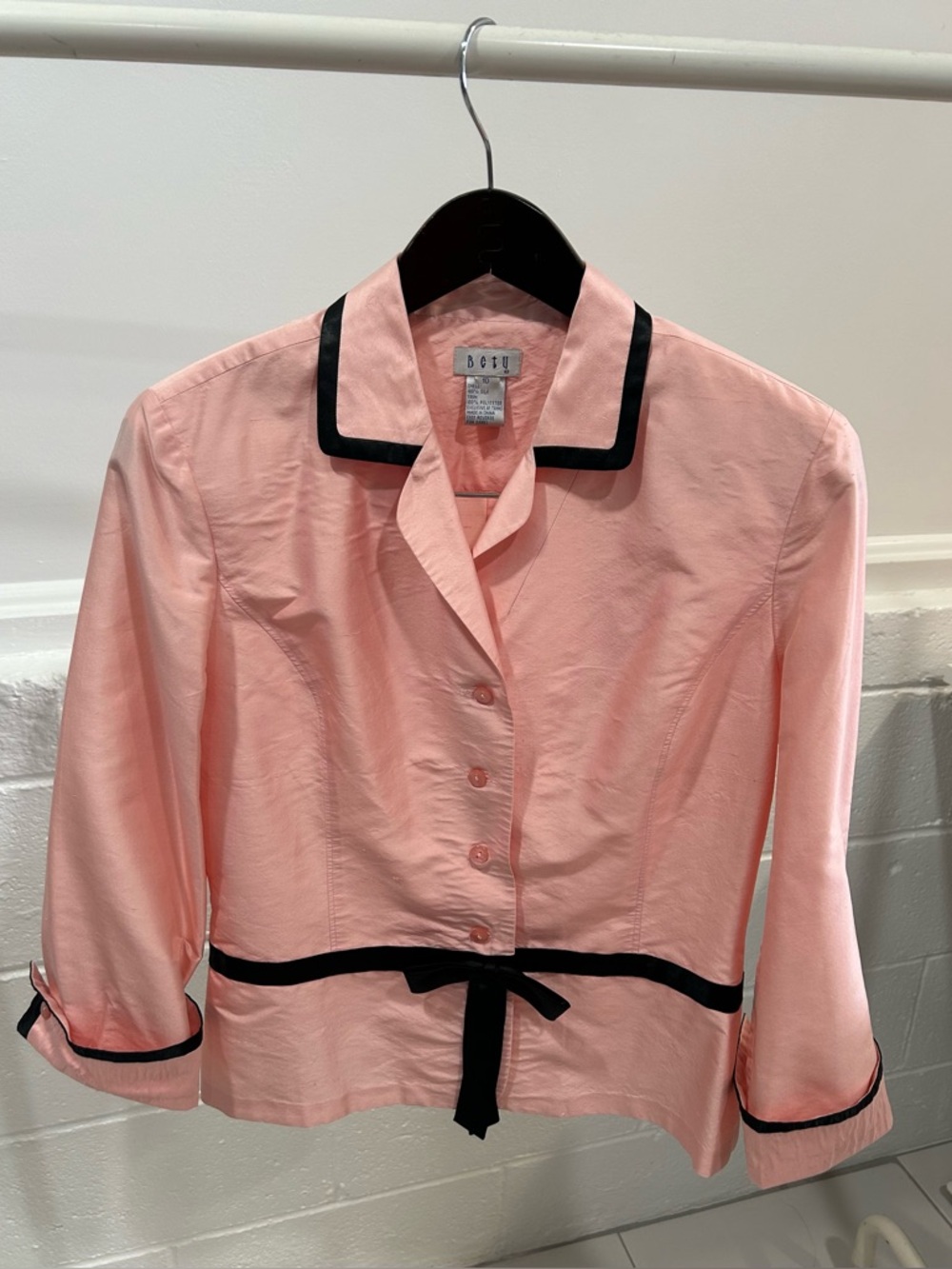 Bety Pink Silk Jacket with Black Trim